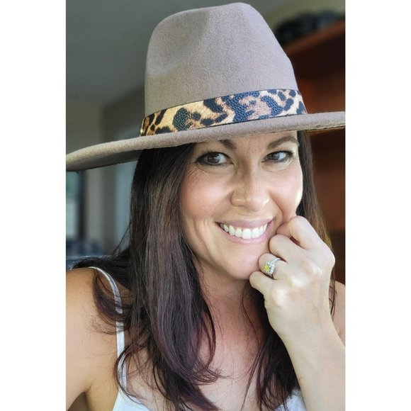 Brown Wide Brim Paloma Felt Hat with Leopard Strap - Picture 2 of 5